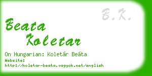 beata koletar business card